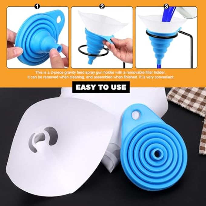 Tanstic 52PCS GRAVITY FEED GUN HOLDER STAND WITH SILICONE FUNNEL AND PAINT STRAINERS KIT, GRAVITY FEED PAINT SPRAY GUN HOLDER STAND WITH STRAINER HOLDER, WALL OR BENCH MOUNT - Image 5